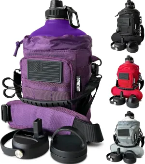 1 Gallon Water Bottle Jug - 128 Oz Insulated Stainless Steel Metal Water Bottle with Holder - Carrying Bag - Spout Handle - Straw Lids - Keep Cold & Hot - Indigo Tactical Flask