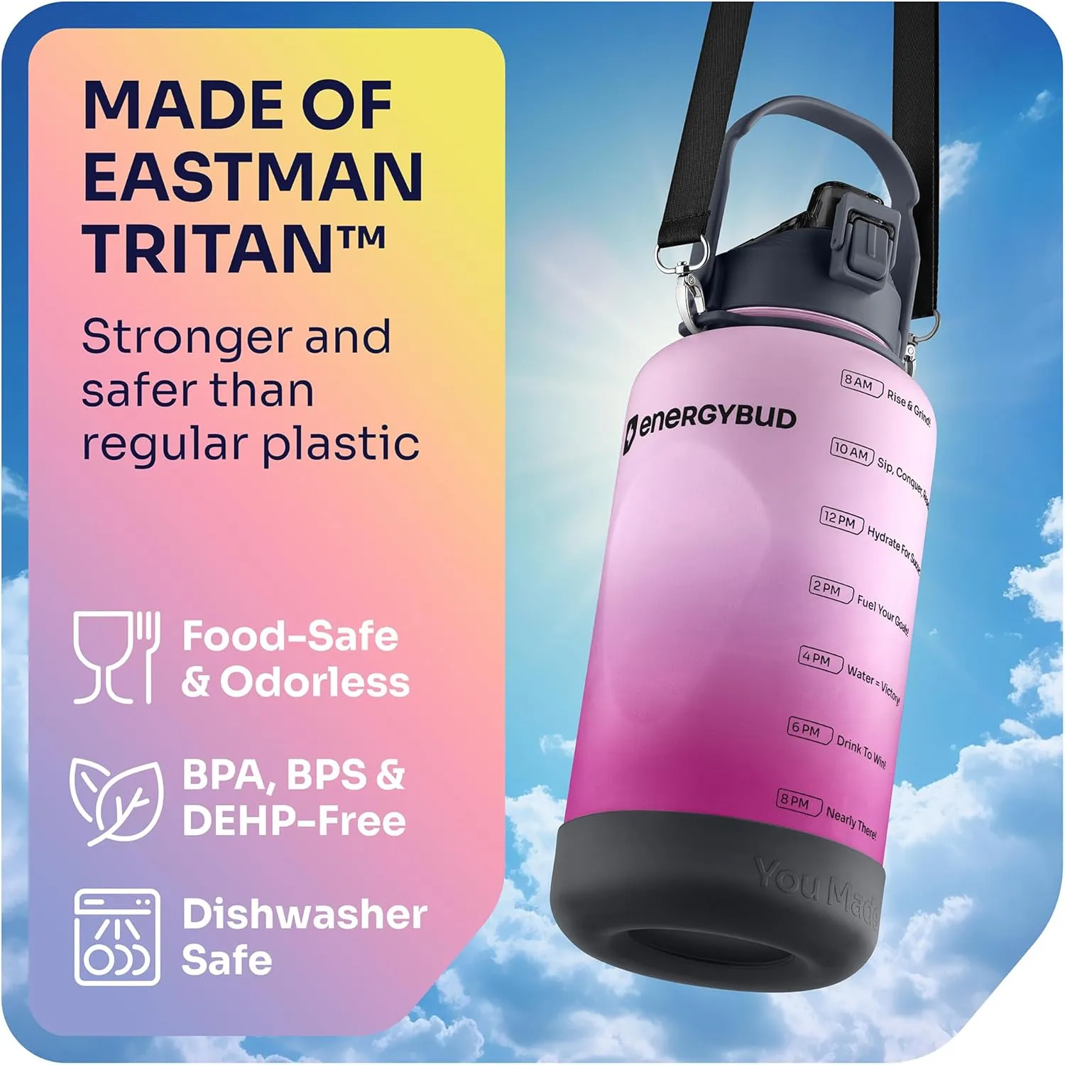 1 Gallon Water Bottle Removable Straw And Handle Dishwasher-Safe BPS & BPA & DEHP Free 2 Cleaning Brushes Big/Large Bottle With Time Markers Wide Mouth Leakproof 128 oz Jug (Pink & Black)