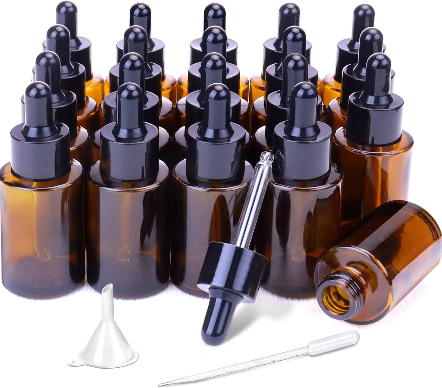 1 oz Amber Glass Dropper Bottle, 30ml Essential Oil Jars With Glass Eye Dropper for Tincture (20 pcs)