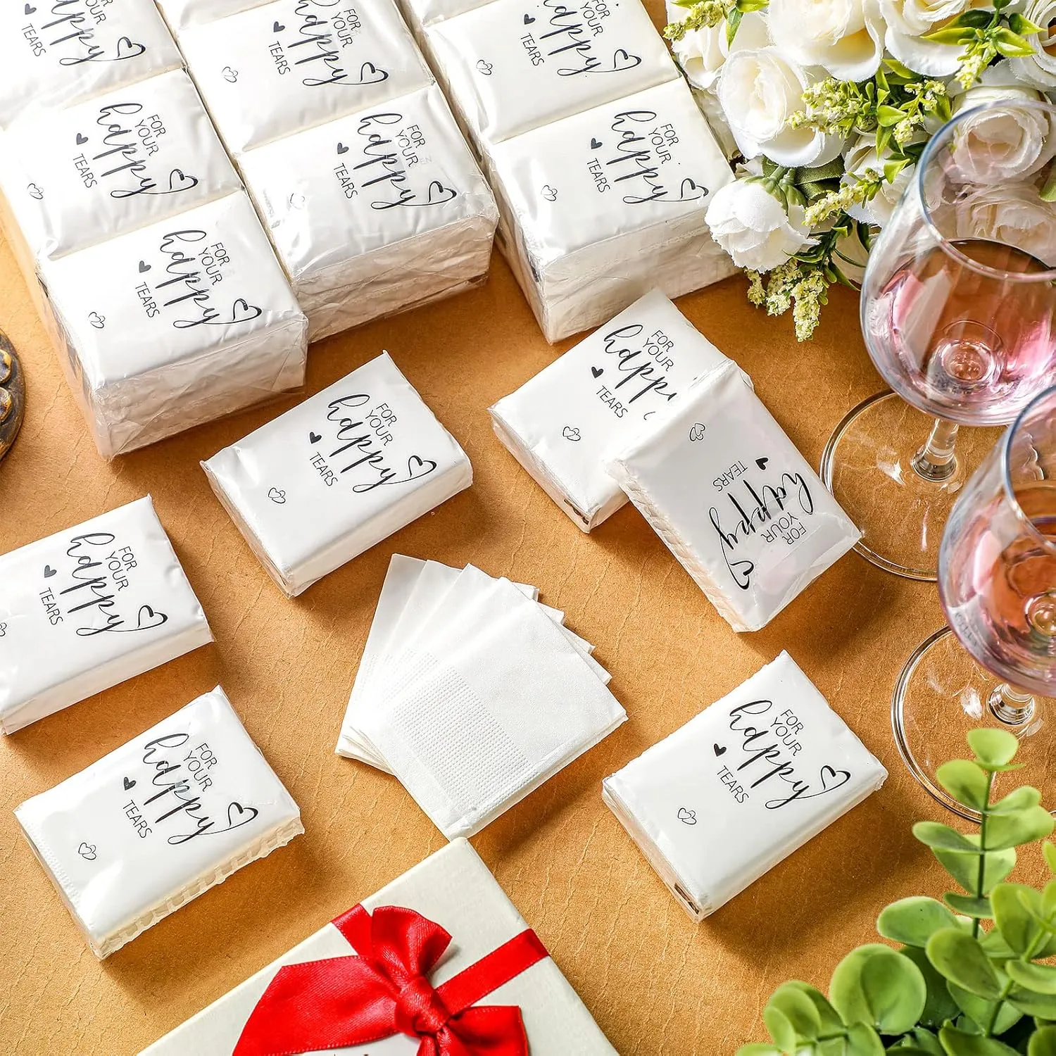 100 Pack Wedding for Your Happy Tears Tissues Packs Guests 3 Ply Pocket Size 3000 Sheet Individual Travel Facial Tissues Packs Size Bulk for Wedding Party Favors(Heart)