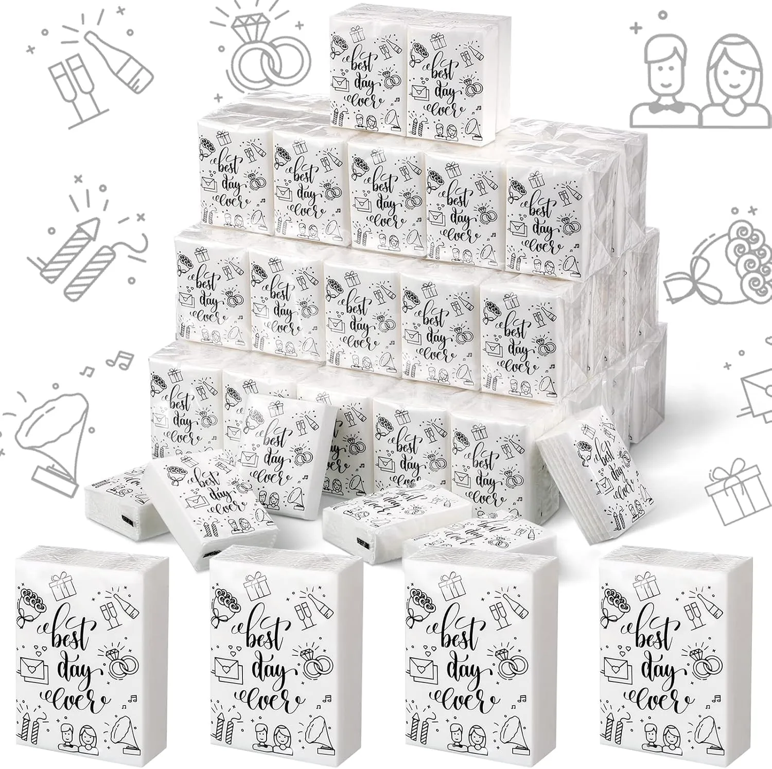 100 Pack Wedding Tissues Travel Size Pocket Tissues Paper Facial Tissue Packs Individual Wedding Tissues Packs for Guests Wedding Welcome Bag Stuffers Bridal Shower Engagement Graduation Party Favors