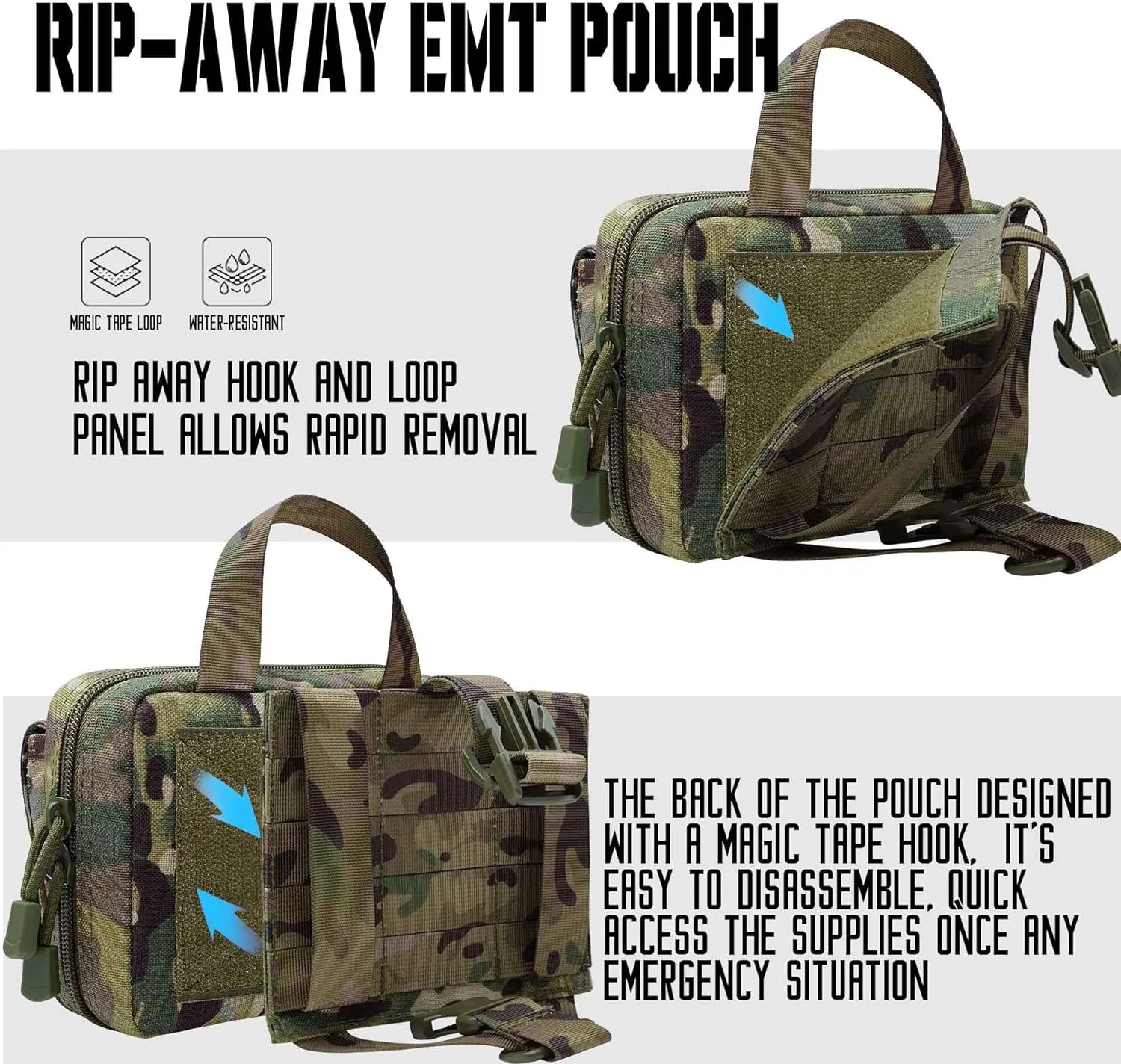 1000D Laser Cut Ifak Pouch, Upgrade Tactical Molle Rip Away EMT First Aid Ifak Pouches Medical Empty Bag for Duty Belt Backpack Vest