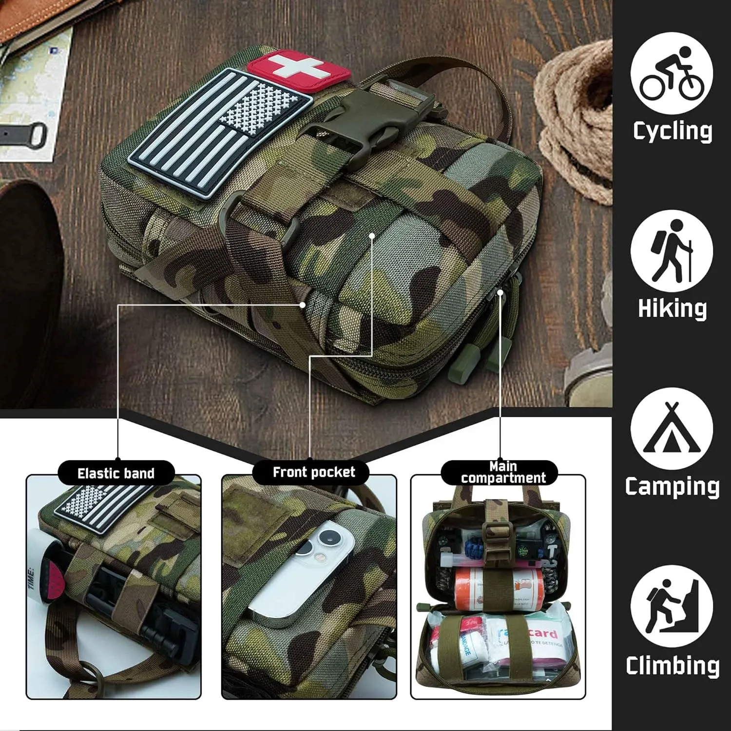 1000D Laser Cut Ifak Pouch, Upgrade Tactical Molle Rip Away EMT First Aid Ifak Pouches Medical Empty Bag for Duty Belt Backpack Vest