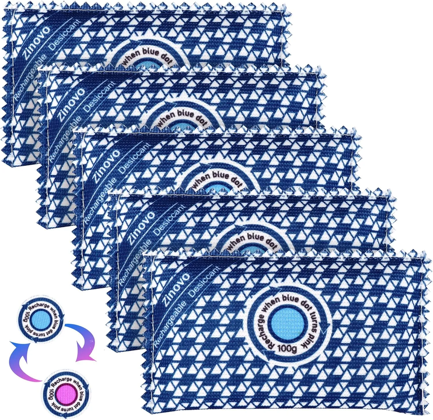 100g Rechargeable Desiccant Packs of 5,Reusable Silica Gel Dehumidifier Moisture Absorbing for storage,Desiccant Dehumidifier for Home Closets, Safe box,Duffle Bag and Cars
