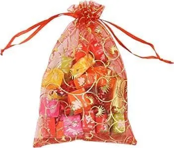 10x14 cms | 4x6 inch | Red Colour | Printed Organza Bags for Return Gift 100 Pcs ||10X14 CMS|| Net Fabric Drawstring Pouch for Dry Fruits Packing, Wedding Party Favour Gift Bags Pack Of (15)