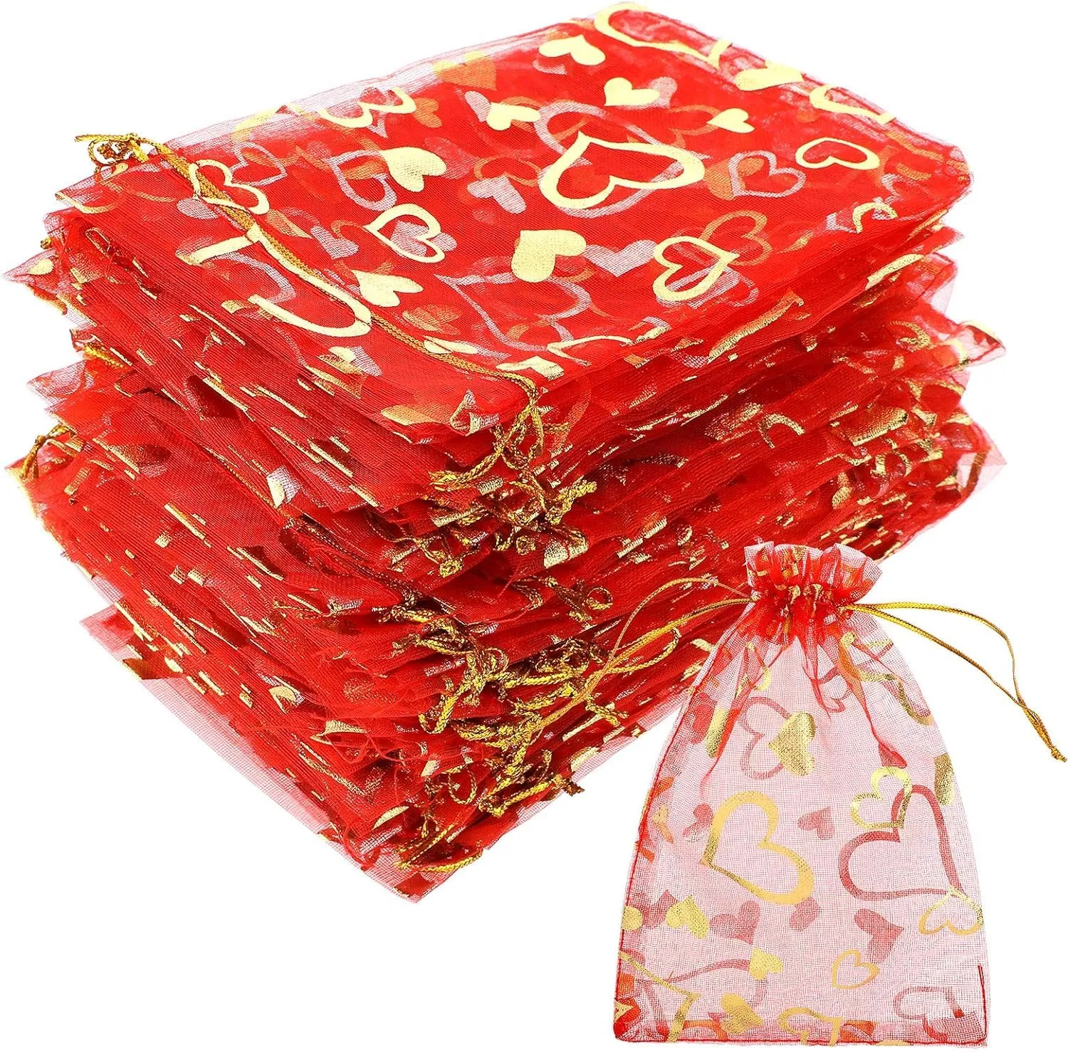 10x14 cms | 4x6 inch | Red Colour | Printed Organza Bags for Return Gift 100 Pcs ||10X14 CMS|| Net Fabric Drawstring Pouch for Dry Fruits Packing, Wedding Party Favour Gift Bags Pack Of (15)