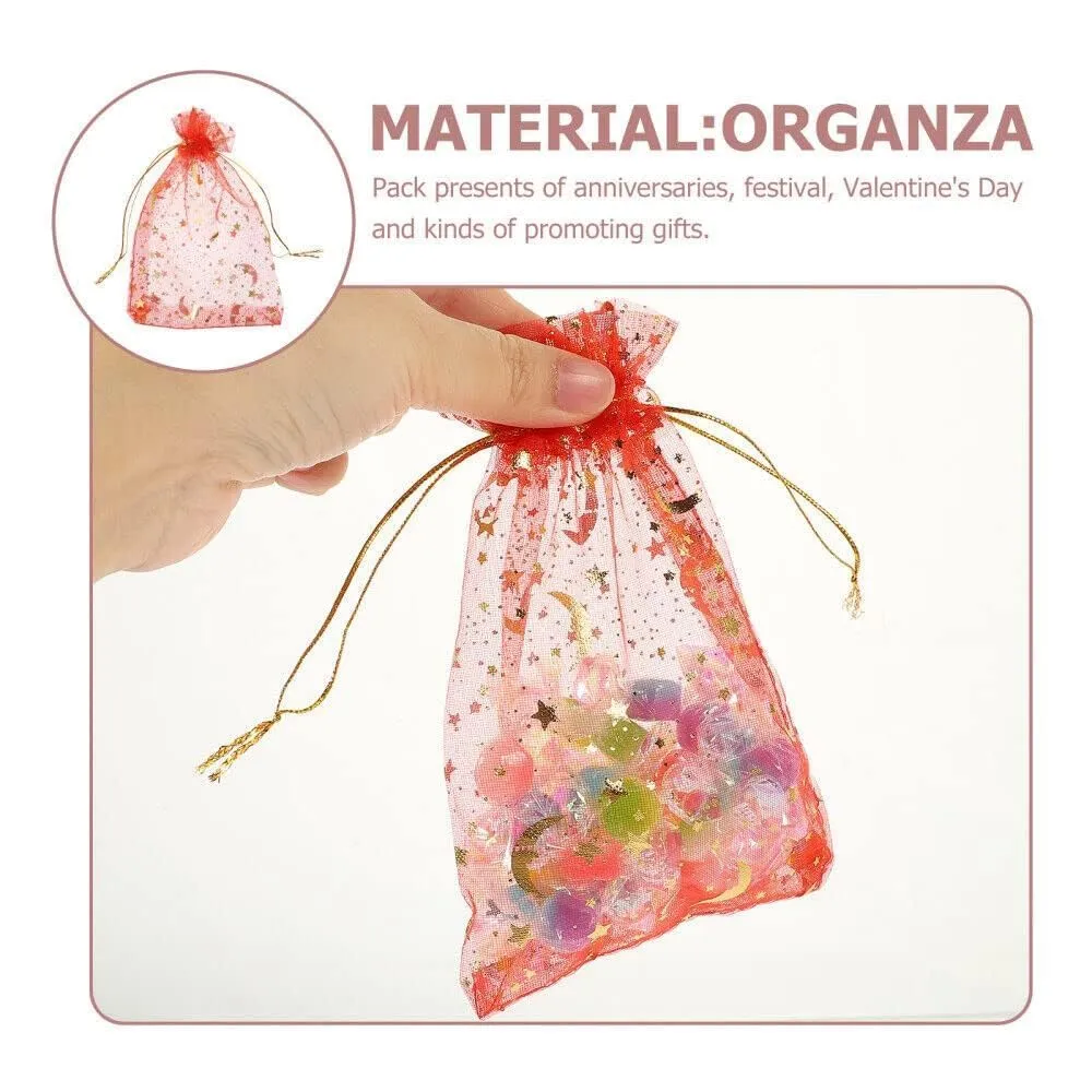 10x14 cms | 4x6 inch | Red Colour | Printed Organza Bags for Return Gift 100 Pcs ||10X14 CMS|| Net Fabric Drawstring Pouch for Dry Fruits Packing, Wedding Party Favour Gift Bags Pack Of (15)