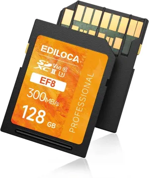 128GB UHS-II SD Card V60 Memory Cards for Professional Camera 4K/6K Video - 300MB/s Read, 100MB/s Write, Shockproof & Waterproof High-Speed Storage, U3 Class 10 Compatible with Canon (EF8)