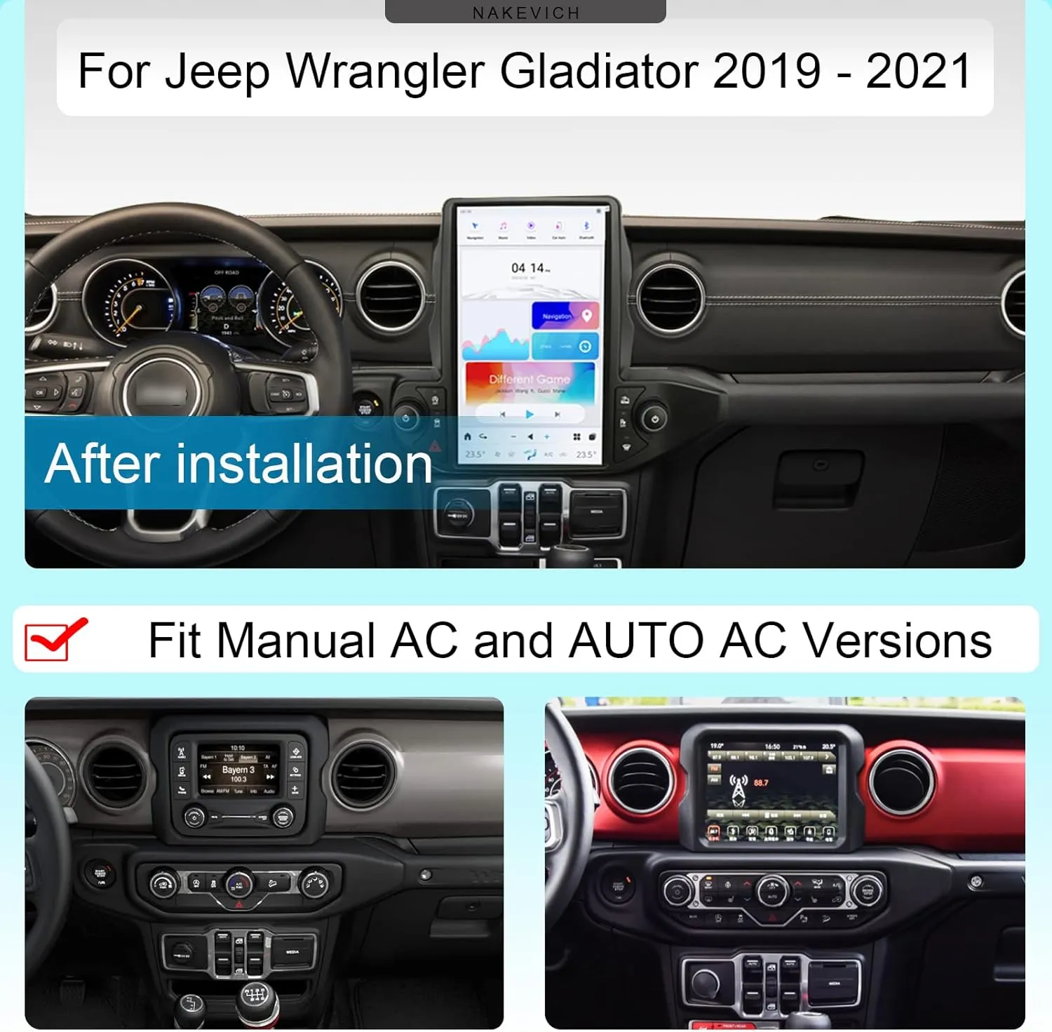 13.6 Inch Qualcomm Android 13 Car Radio for Jeep Wrangler JL Gladiator 2018 2019 2020 2021 Stereo Upgrade Tesla Style Head Unit Multimedia IPS Touch Screen Android Auto Player GPS Navigation