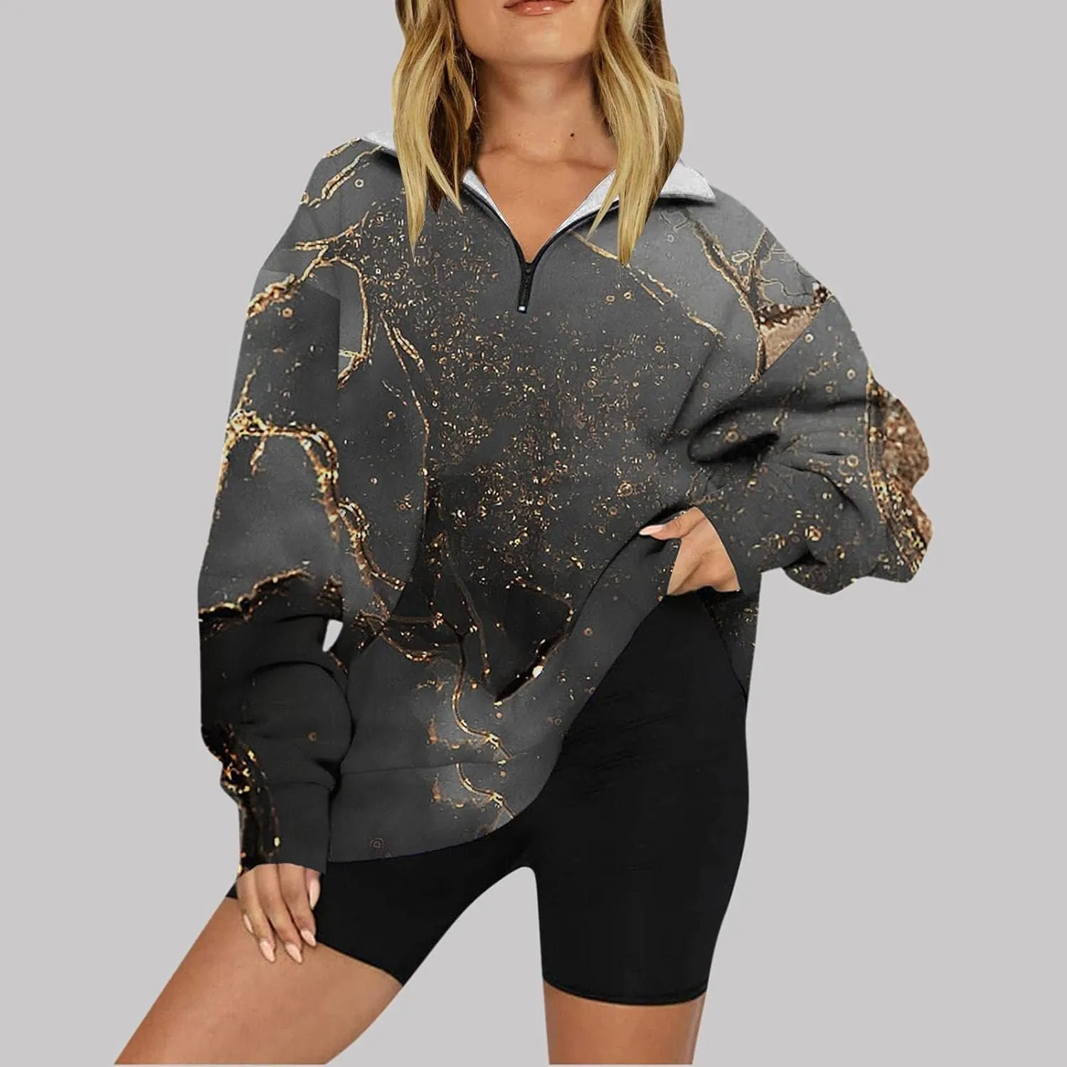1/4 Zip Up Sweatshirts for Women Fall Fashion 2024 Long Sleeve V Neck Oversized Preppy Clothes Teen Gi