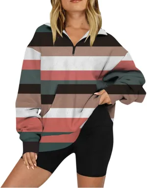 1/4 Zip Up Sweatshirts for Women Fall Fashion 2024 Long Sleeve V Neck Oversized Preppy Clothes Teen Gi