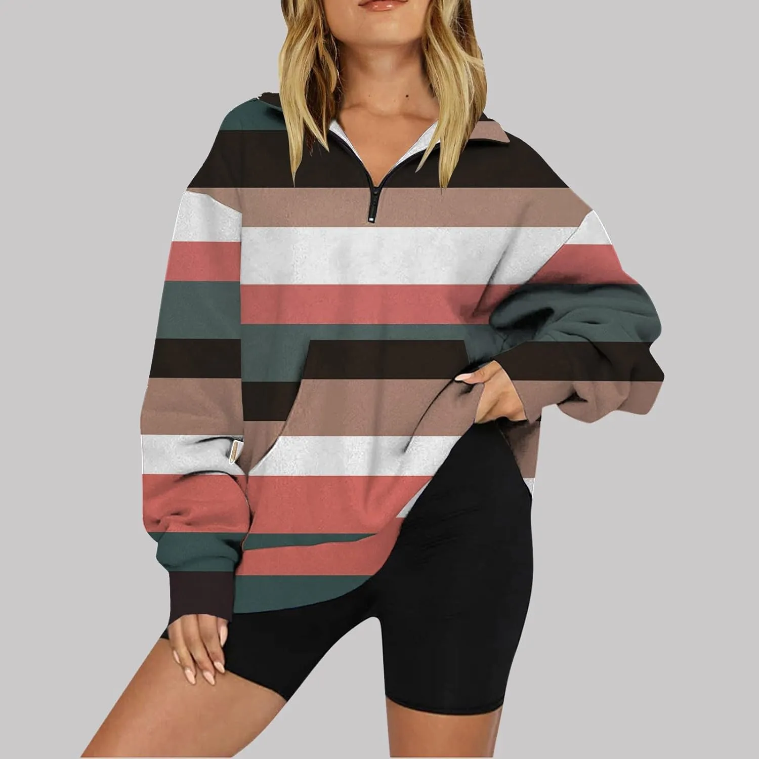 1/4 Zip Up Sweatshirts for Women Fall Fashion 2024 Long Sleeve V Neck Oversized Preppy Clothes Teen Gi