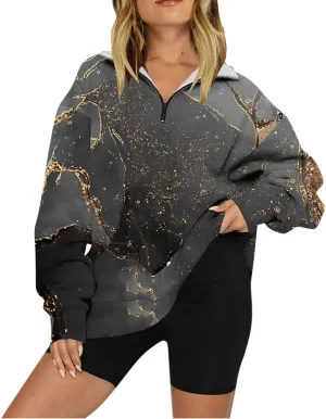 1/4 Zip Up Sweatshirts for Women Fall Fashion 2024 Long Sleeve V Neck Oversized Preppy Clothes Teen Gi