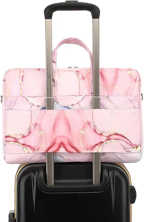 15-15.6 inch Laptop Shoulder Bag, for MacBook Pro 16, Hp Lenovo Dell 14 inch Waterproof Messenger Bag Case Sleeve (Pink marble)