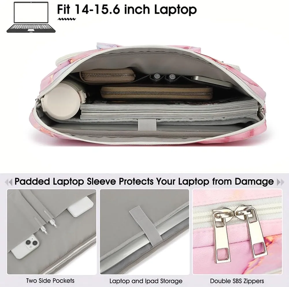15-15.6 inch Laptop Shoulder Bag, for MacBook Pro 16, Hp Lenovo Dell 14 inch Waterproof Messenger Bag Case Sleeve (Pink marble)