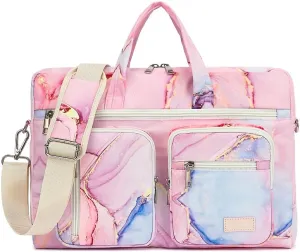 15-15.6 inch Laptop Shoulder Bag, for MacBook Pro 16, Hp Lenovo Dell 14 inch Waterproof Messenger Bag Case Sleeve (Pink marble)