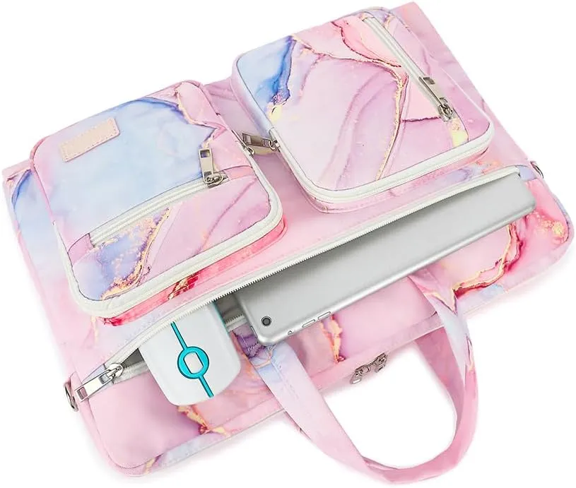 15-15.6 inch Laptop Shoulder Bag, for MacBook Pro 16, Hp Lenovo Dell 14 inch Waterproof Messenger Bag Case Sleeve (Pink marble)