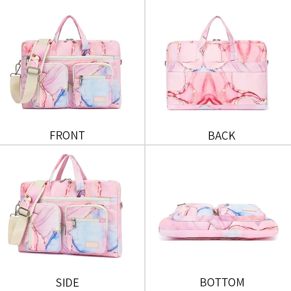 15-15.6 inch Laptop Shoulder Bag, for MacBook Pro 16, Hp Lenovo Dell 14 inch Waterproof Messenger Bag Case Sleeve (Pink marble)