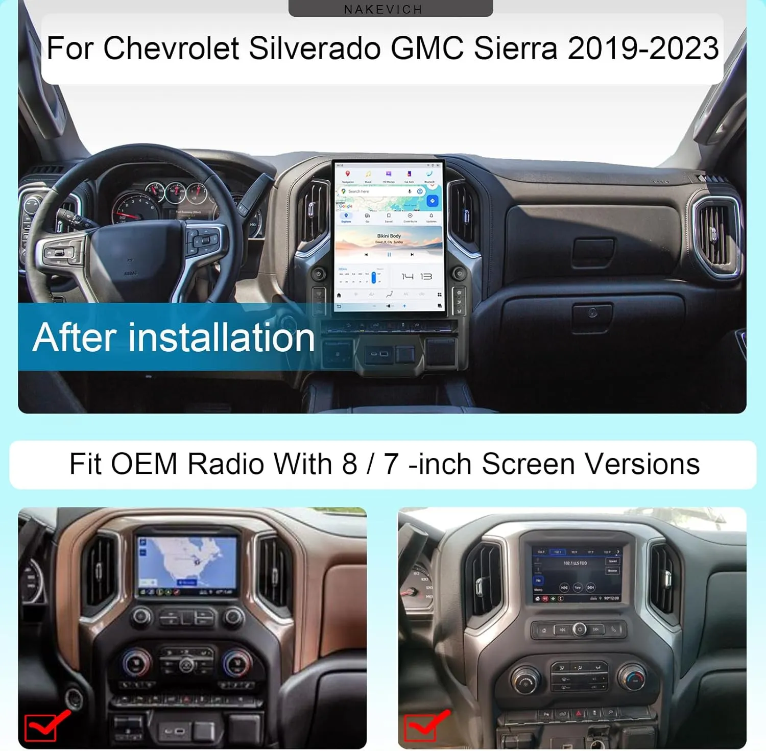 15.6 Inch Qualcomm Android Car Radio for for Chevrolet Chevy Silverado GMC Sierra 2019 2020 2021 2022 2023 2024 Stereo Upgrade Tesla Style Head Multimedia Touch Screen Player GPS Navigation