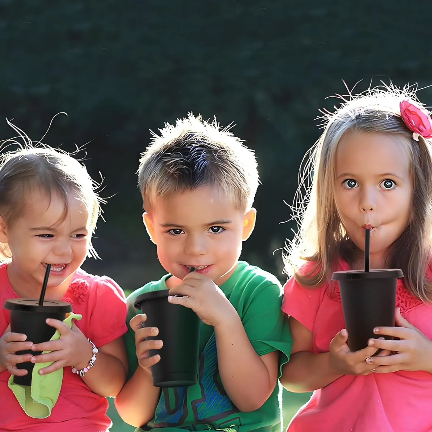 16 oz Plastic Cups With Lids and Straws, Sturdy & Food-Safe Iced Coffee Cups With Lid, Plastic Tumbler Reusable, Drinking Cups for Cold Drinks, Milkshakes, Smoothies - Black(15 Sets)