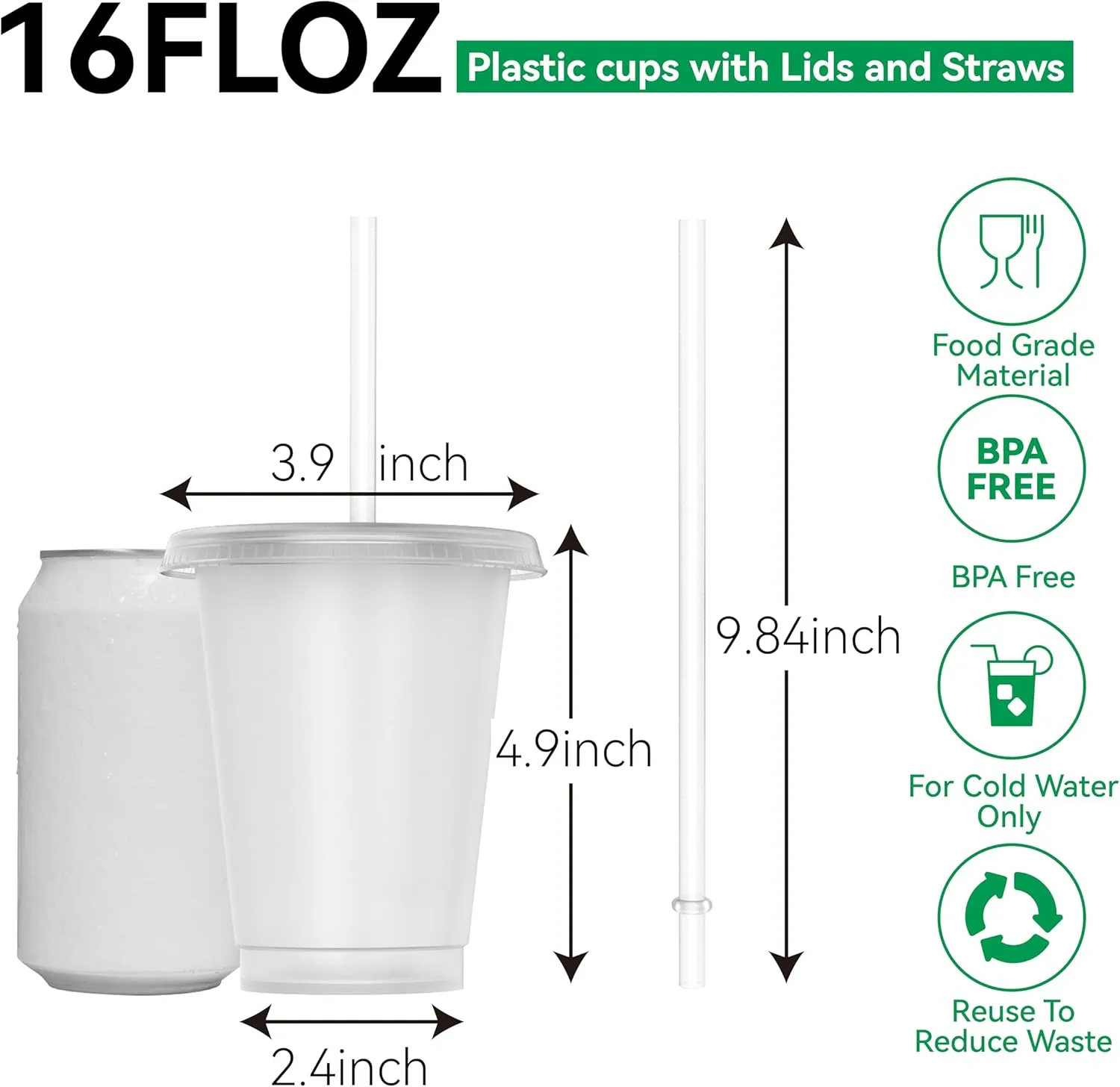 16 oz Plastic Cups With Lids and Straws, Sturdy & Food-Safe Iced Coffee Cups With Lid, Plastic Tumbler Reusable, Drinking Cups for Cold Drinks, Milkshakes, Smoothies - Clear(15 Sets)