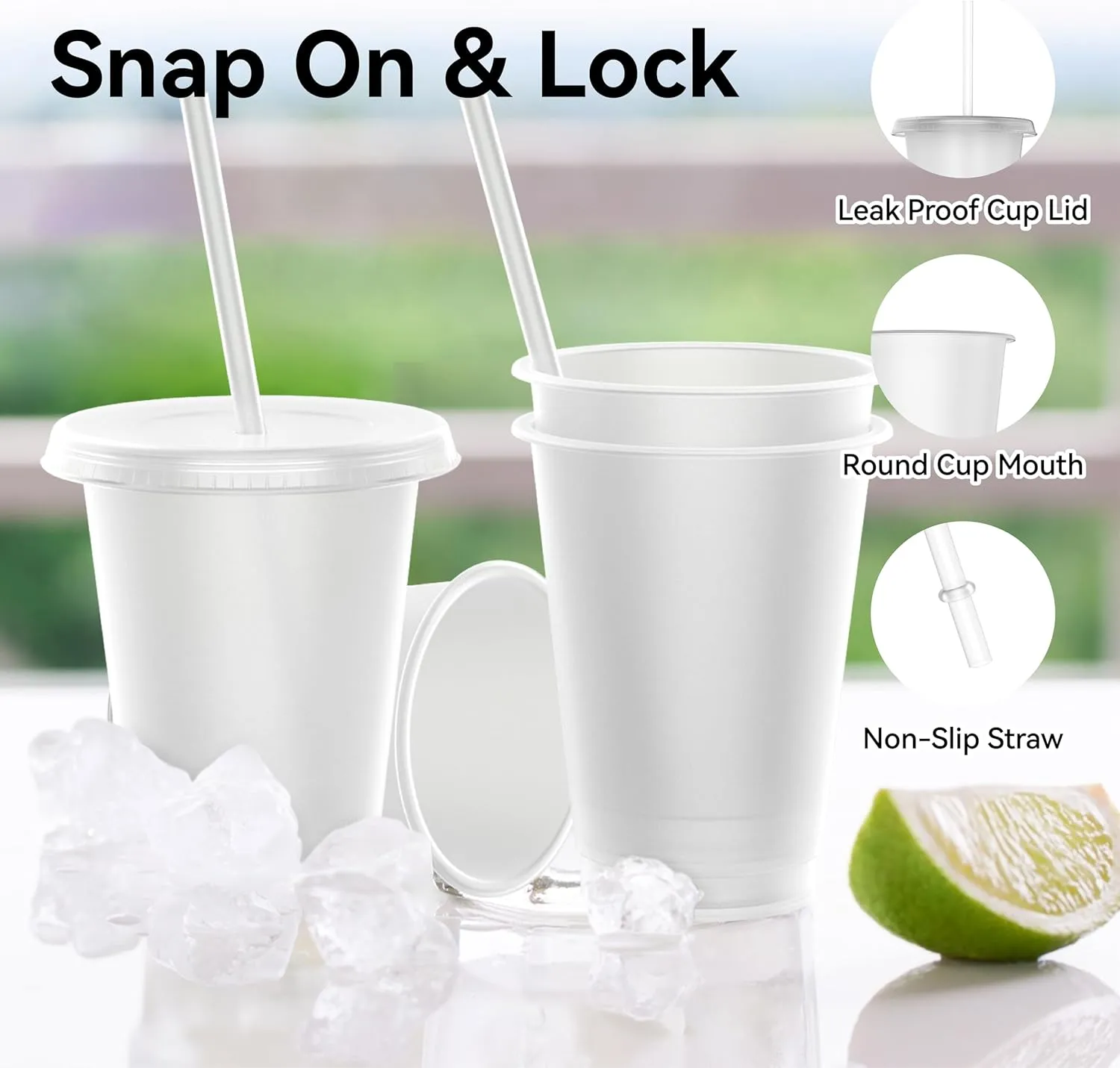 16 oz Plastic Cups With Lids and Straws, Sturdy & Food-Safe Iced Coffee Cups With Lid, Plastic Tumbler Reusable, Drinking Cups for Cold Drinks, Milkshakes, Smoothies - Clear(15 Sets)
