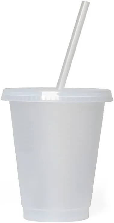 16 oz Plastic Cups With Lids and Straws, Sturdy & Food-Safe Iced Coffee Cups With Lid, Plastic Tumbler Reusable, Drinking Cups for Cold Drinks, Milkshakes, Smoothies - Clear(15 Sets)