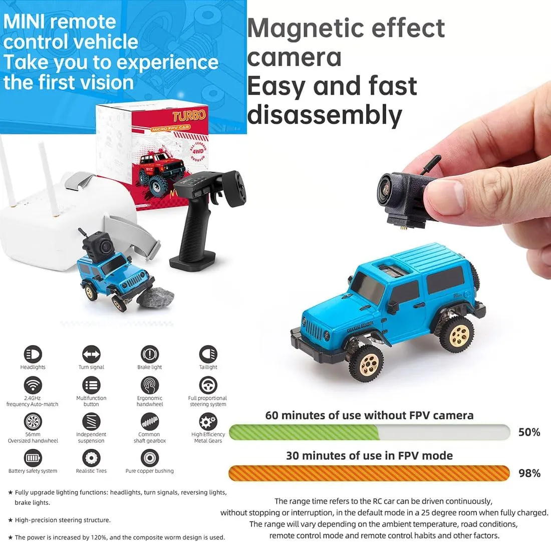 1/64 Rc Car, 2.4G Full Proportional RC Mini Drift Car with FPV Camera, Romote Control Off-Road Climbing Car, 4WD Electric Racing Vehicle Model with LED Gift for Adult (FPV/White)