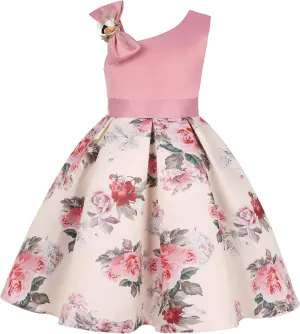 2-9T Flower Girls Floral Dresses Toddler Pageant Striped Dress