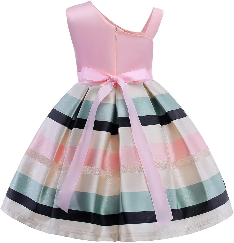 2-9T Flower Girls Floral Dresses Toddler Pageant Striped Dress