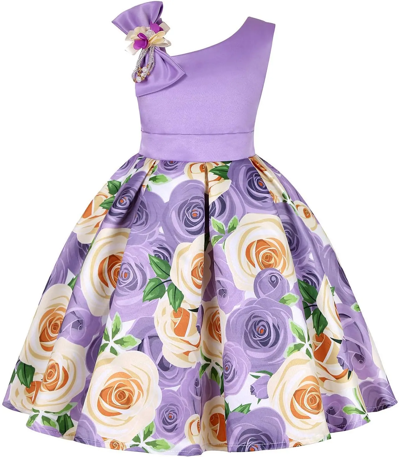 2-9T Girls Kids Striped Floral Ruffles Flower Dress Ball Gown Party Formal Dresses