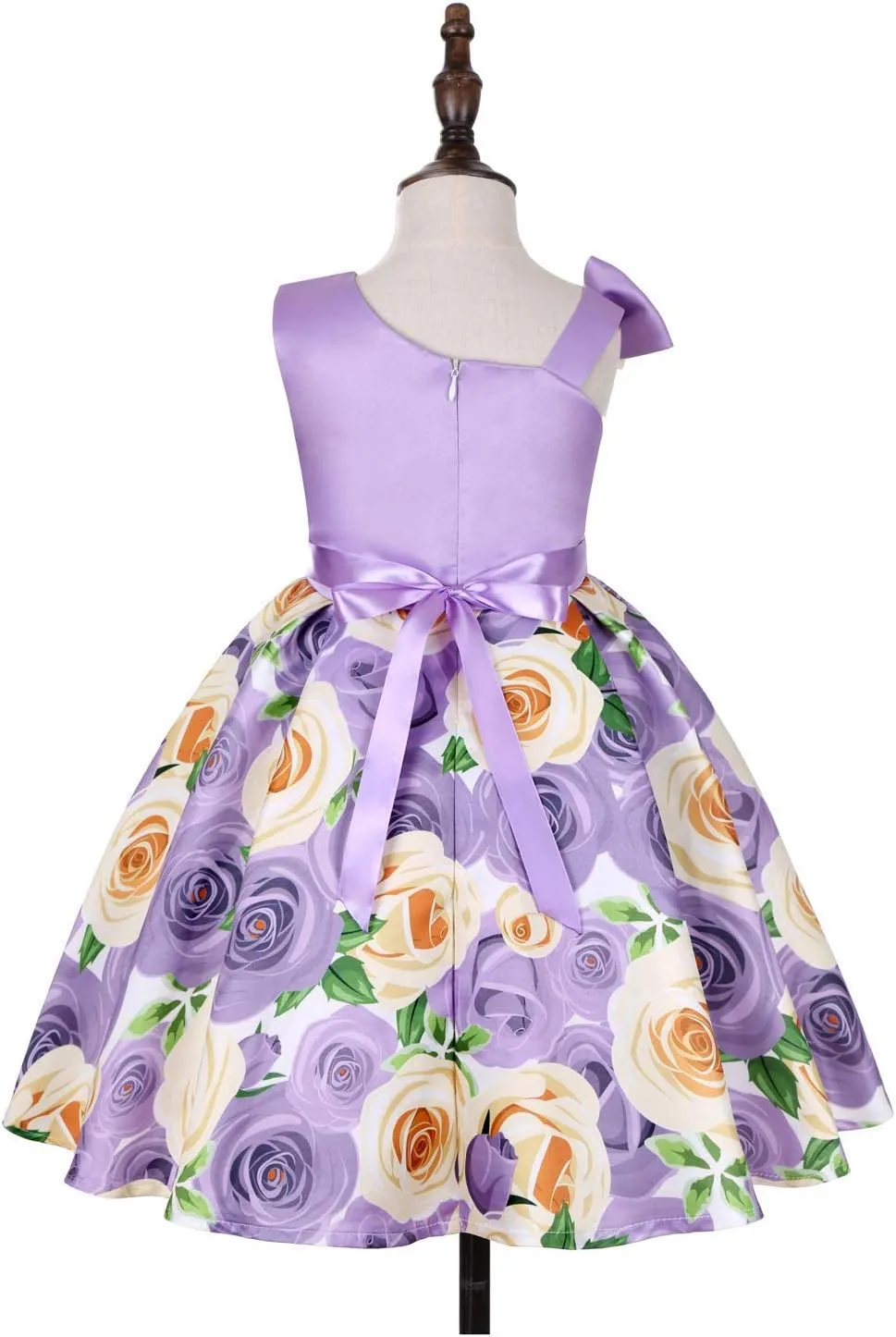 2-9T Girls Kids Striped Floral Ruffles Flower Dress Ball Gown Party Formal Dresses