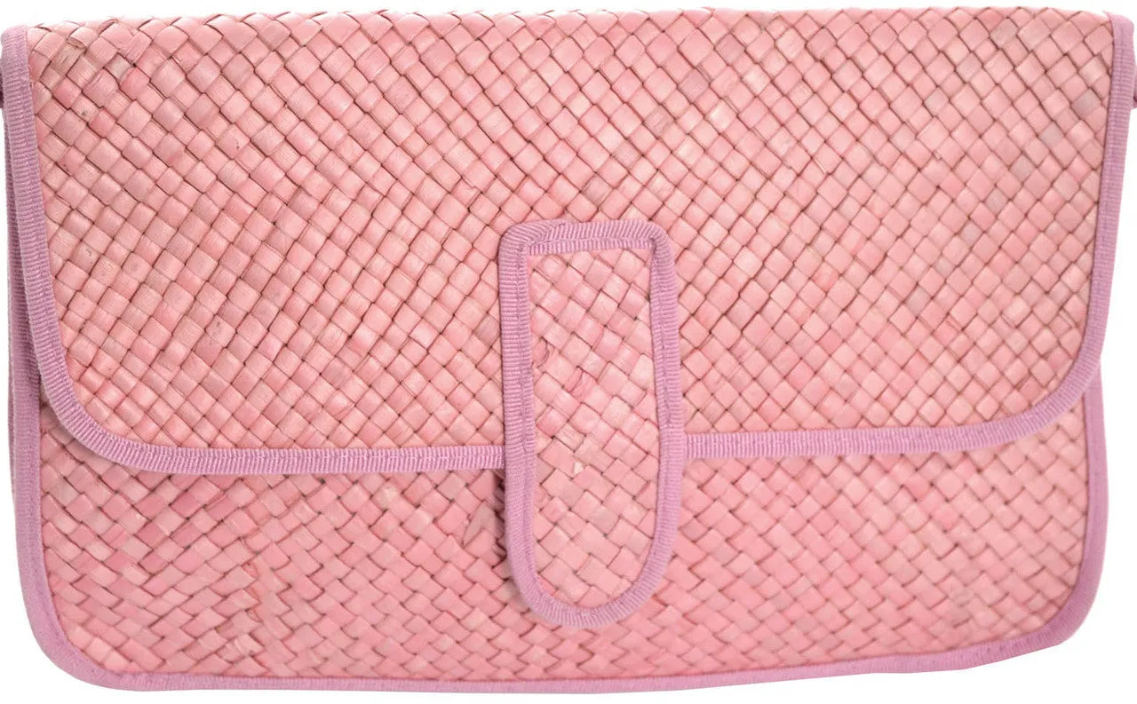 2 NEW 1970s Vintage Handbags Italy Pink Blue Woven Straw Clutch or Shoulder Bag