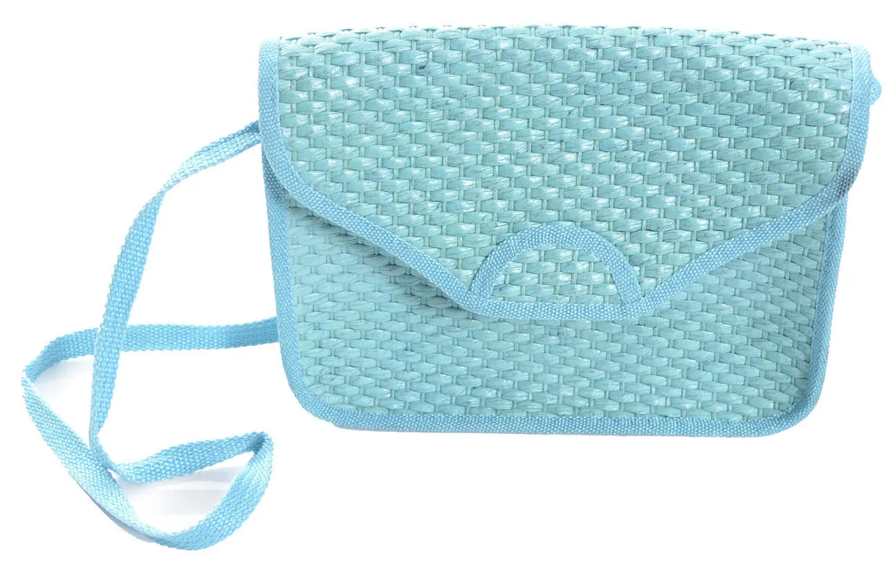2 NEW 1970s Vintage Handbags Italy Pink Blue Woven Straw Clutch or Shoulder Bag