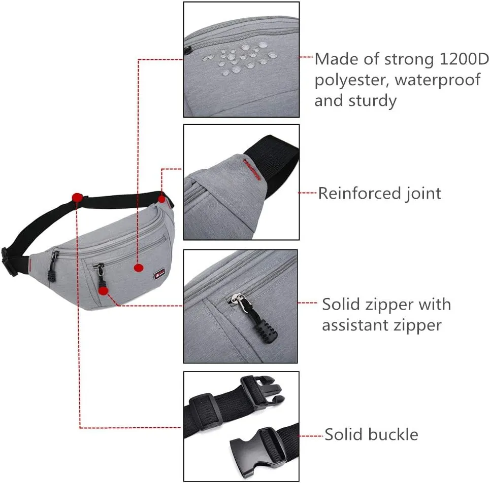 2 Packs Fanny Packs for Men and Women, Water Resistant Sports Waist Pack Bag Hip Bum Bag for Travel Hiking Running