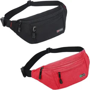 2 Packs Fanny Packs for Men and Women, Water Resistant Sports Waist Pack Bag Hip Bum Bag for Travel Hiking Running