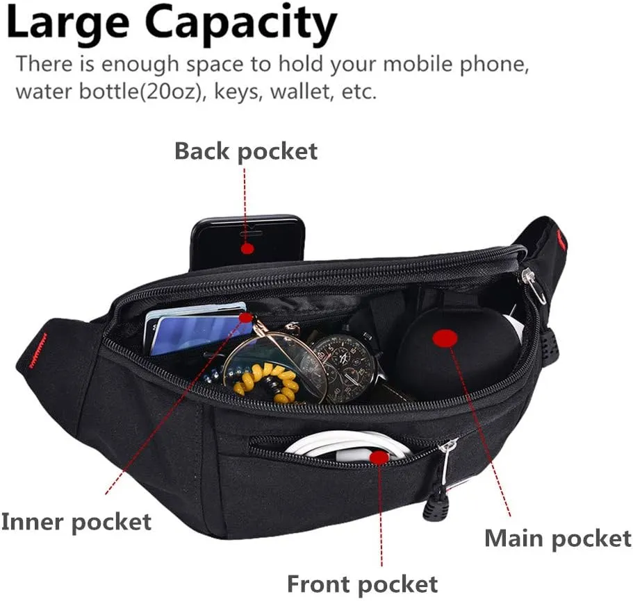 2 Packs Fanny Packs for Men and Women, Water Resistant Sports Waist Pack Bag Hip Bum Bag for Travel Hiking Running