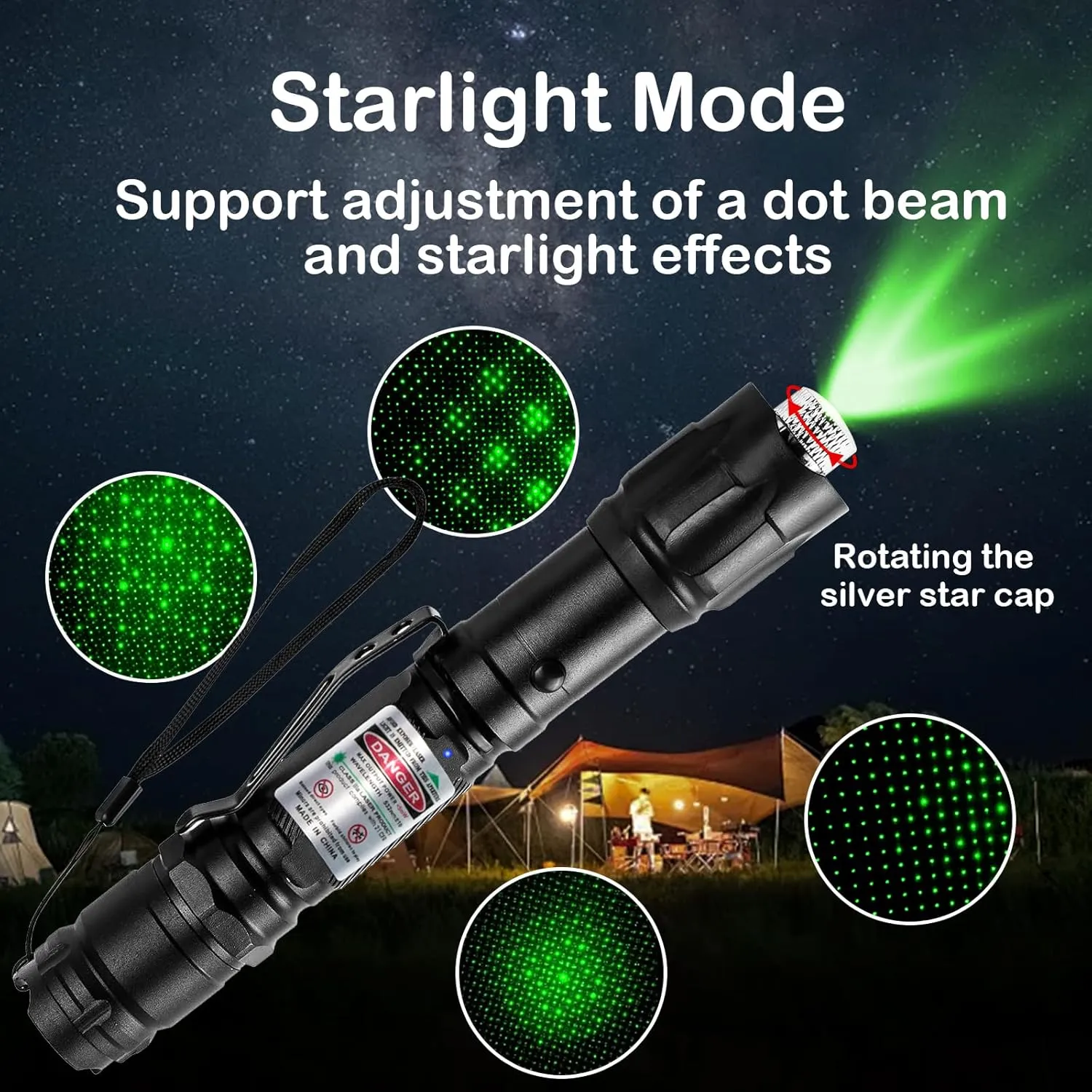 [2 Packs] LETEAPII Green Light Flashlight Rechargeable, Long Range Adjustable Focus Tactical Beam for Outdoor Journeys, Camping, Presentations, TV/LED/LCD Screens, and Stargazing