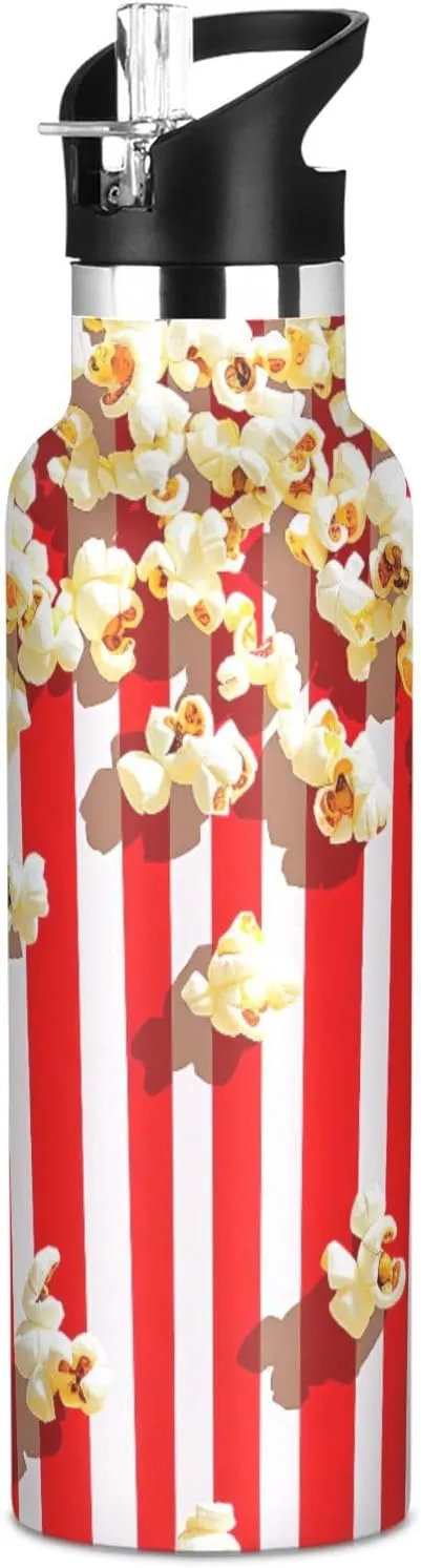 20 oz Vacuum Insulated Stainless Steel Water Bottle with Straw & Leak-Proof Lid - Delicious Popcorn Sport Water Bottle for Hiking, Outdoor Activities#267