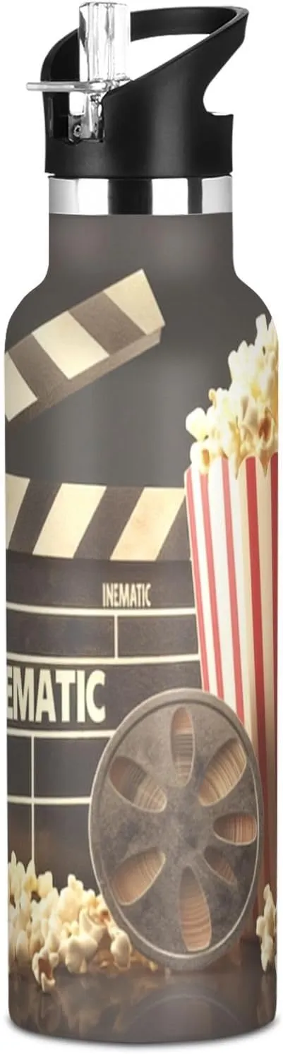 20 oz Vacuum Insulated Stainless Steel Water Bottle with Straw & Leak-Proof Lid - Movie Theater Popcorn Sport Water Bottle for Hiking, Outdoor Activities#363