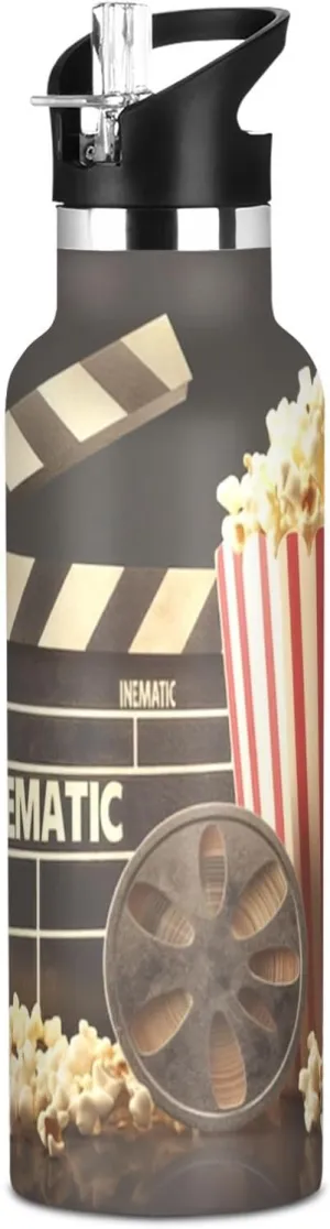 20 oz Vacuum Insulated Stainless Steel Water Bottle with Straw & Leak-Proof Lid - Movie Theater Popcorn Sport Water Bottle for Hiking, Outdoor Activities#363