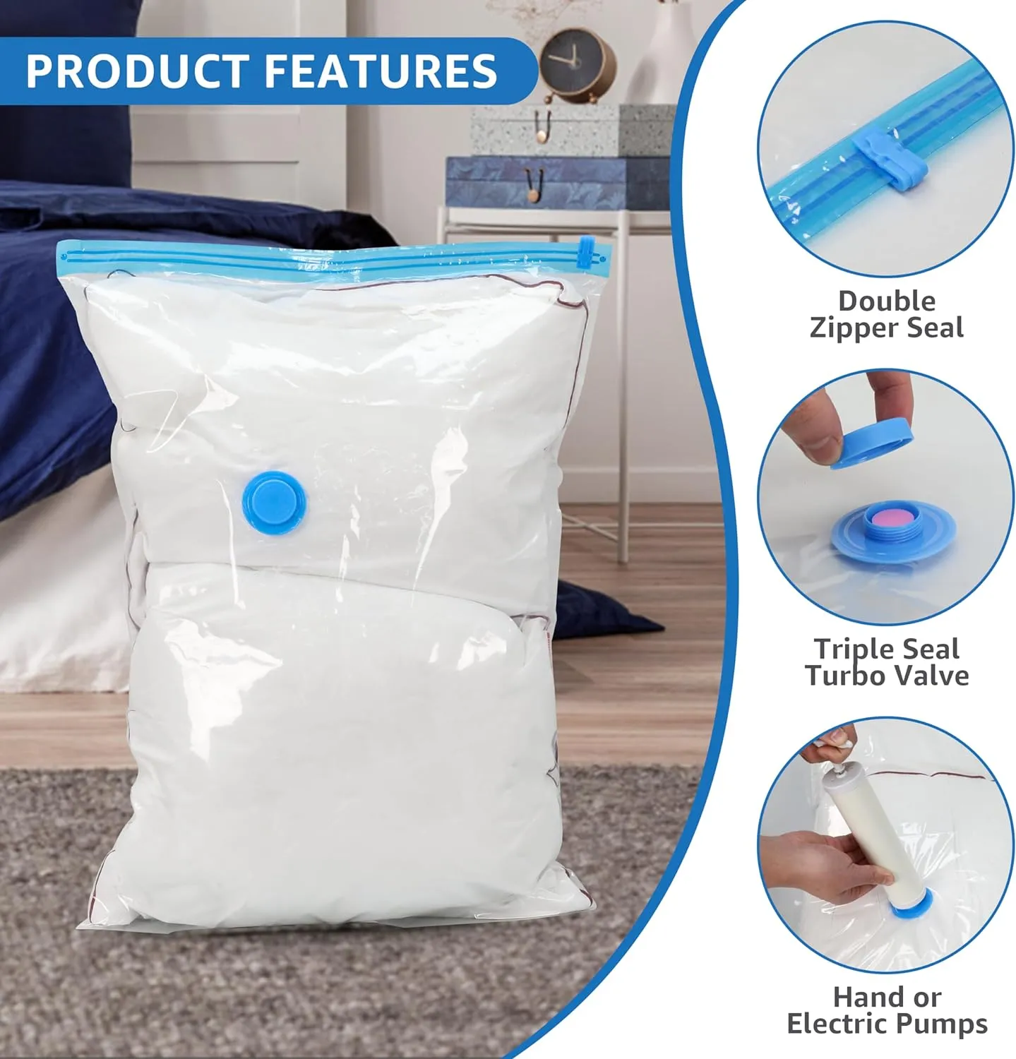 20 Pack Vacuum Storage Bags (4 Jumbo/4 Large/4 Medium/4 Small/4 Roll M) Space Saver Bags, Vacuum Seal Bags with Hand Pump for Comforters, Blankets, Bedding, Pillows and Clothes