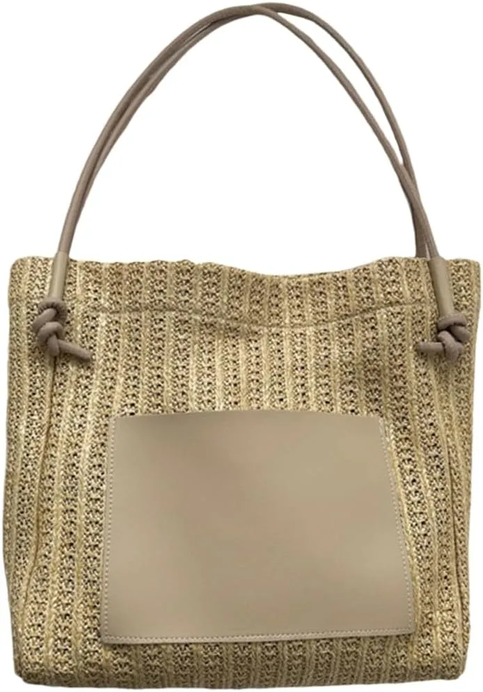 2024 Woven Bags Fashion Straw Weave Bucket Bags Large Capacity Bag Casual Handbag Shoulder Bag for Women Girl