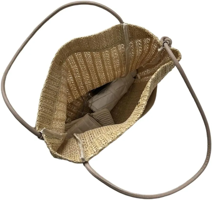 2024 Woven Bags Fashion Straw Weave Bucket Bags Large Capacity Bag Casual Handbag Shoulder Bag for Women Girl