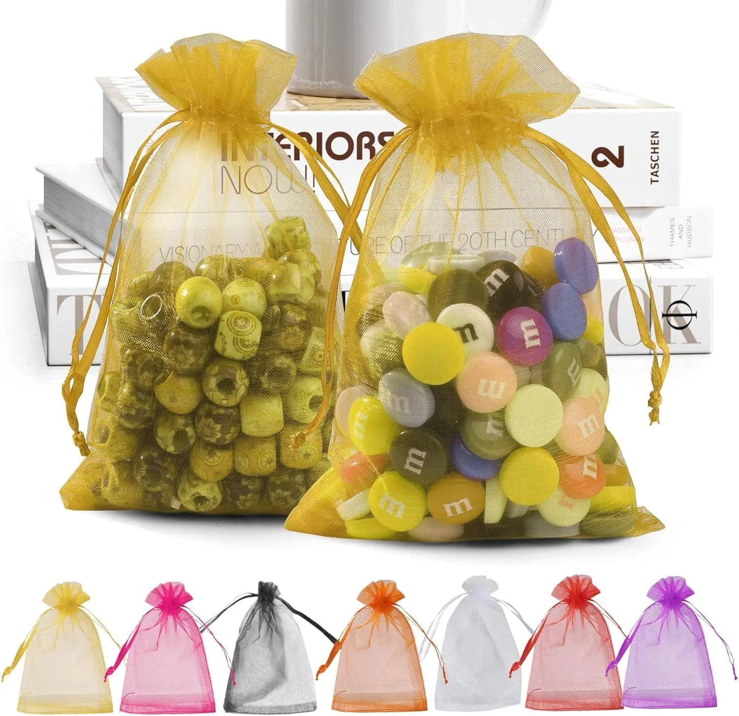 20x30 cms | 8x12 inch | Golden Colour | Organza Bags/Shagun Potli/Jewellery Packing/Dry Fruit Pouch Akshada Pouches Return Favour Organza Pouches