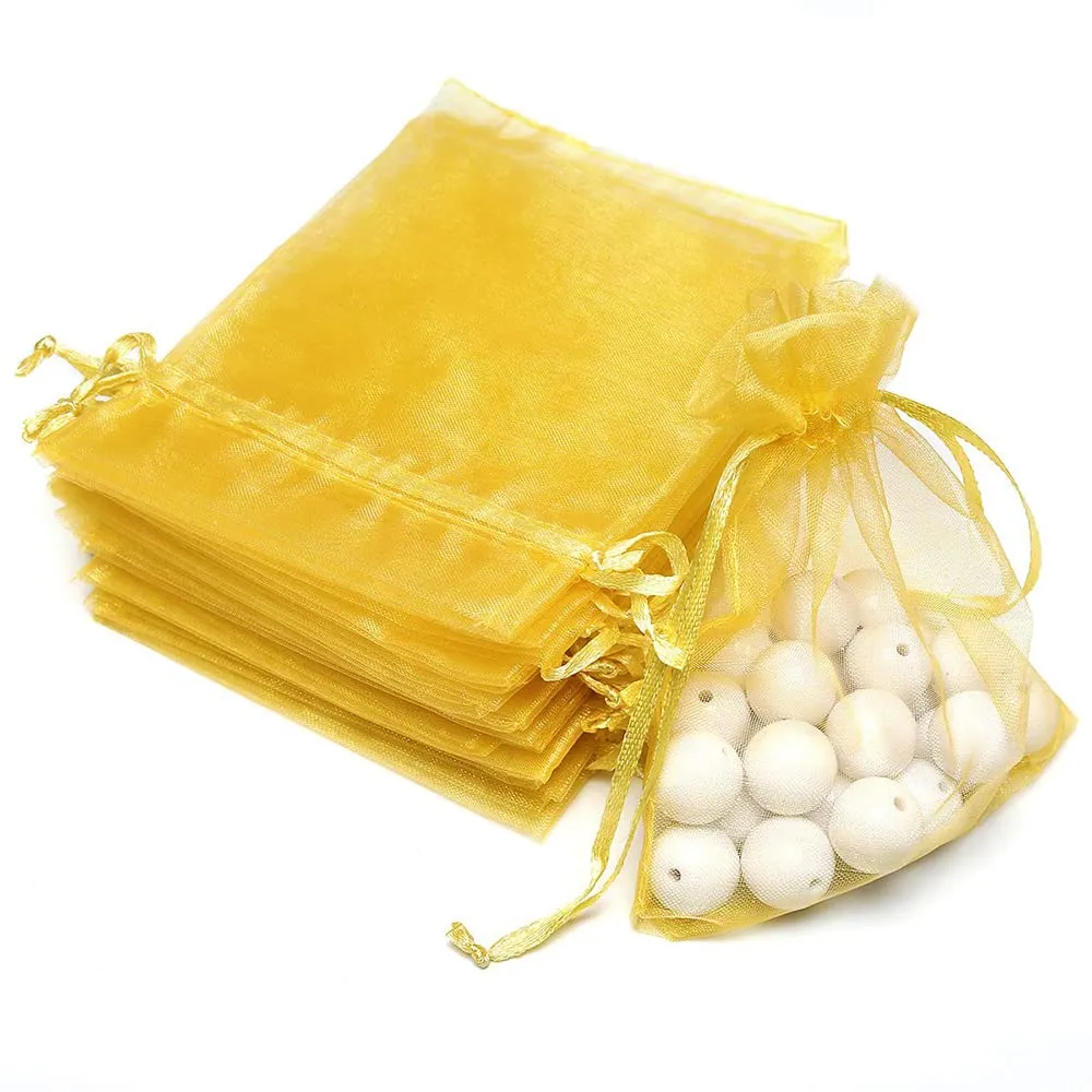 20x30 cms | 8x12 inch | Golden Colour | Organza Bags/Shagun Potli/Jewellery Packing/Dry Fruit Pouch Akshada Pouches Return Favour Organza Pouches