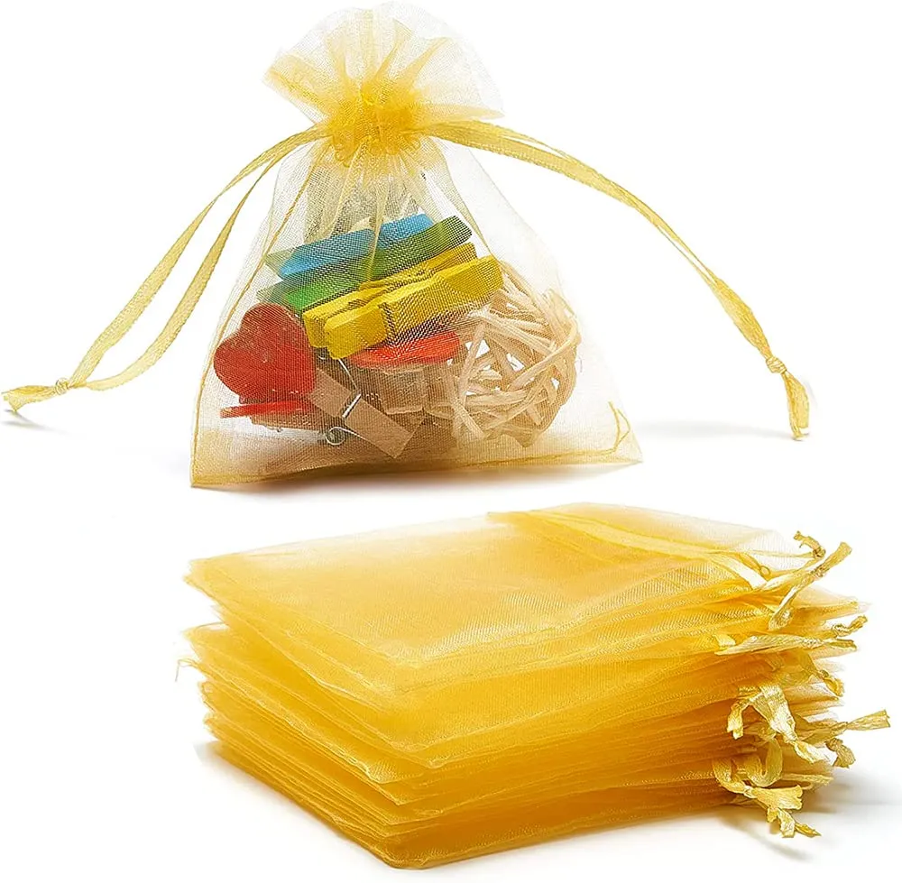 20x30 cms | 8x12 inch | Golden Colour | Organza Bags/Shagun Potli/Jewellery Packing/Dry Fruit Pouch Akshada Pouches Return Favour Organza Pouches