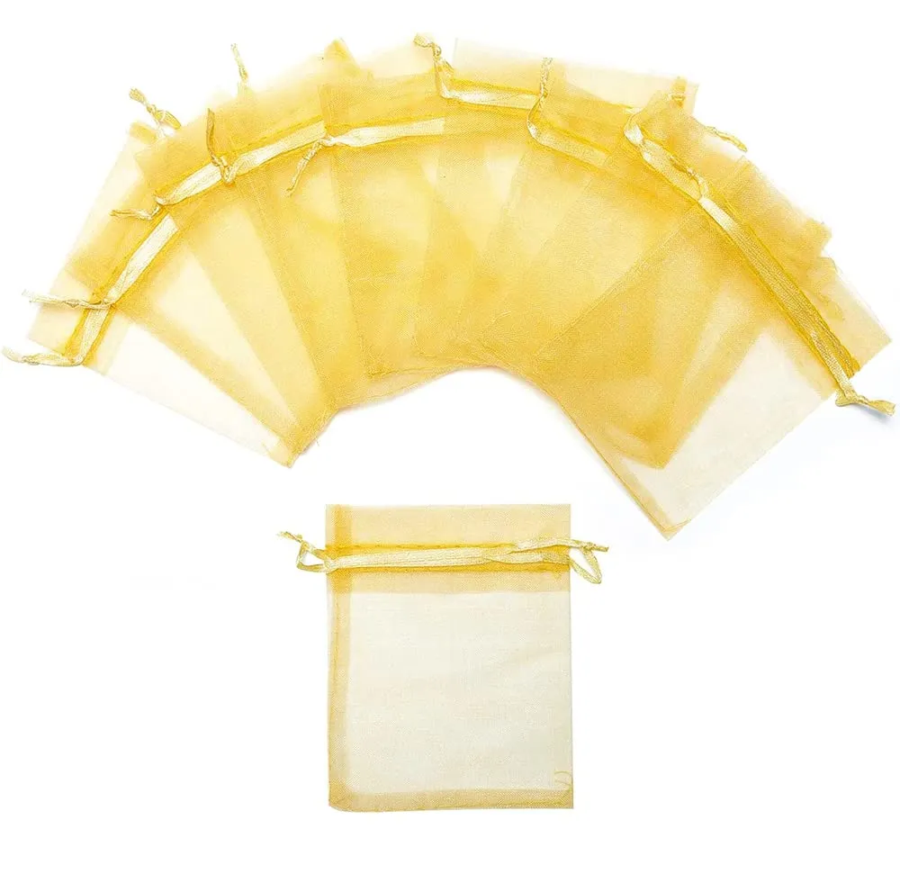 20x30 cms | 8x12 inch | Golden Colour | Organza Bags/Shagun Potli/Jewellery Packing/Dry Fruit Pouch Akshada Pouches Return Favour Organza Pouches