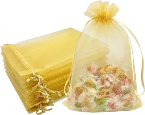 20x30 cms | 8x12 inch | Golden Colour | Organza Bags/Shagun Potli/Jewellery Packing/Dry Fruit Pouch Akshada Pouches Return Favour Organza Pouches