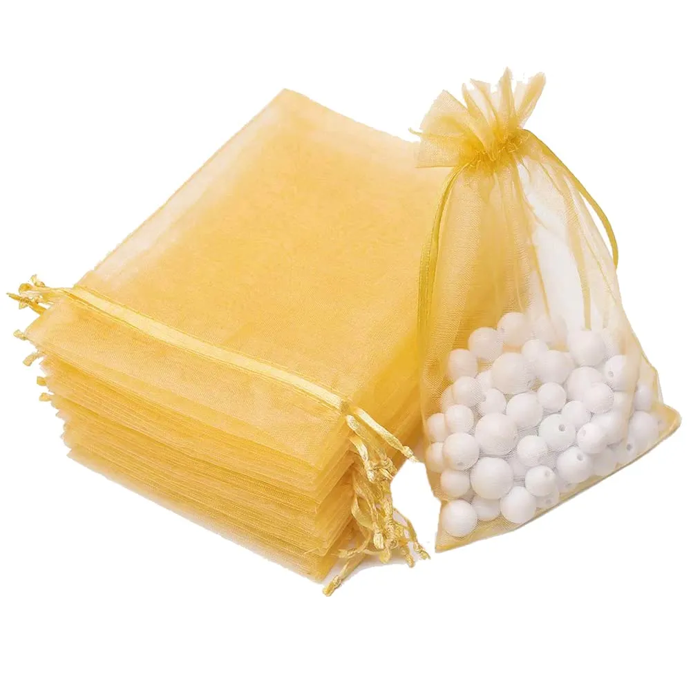 20x30 cms | 8x12 inch | Golden Colour | Organza Bags/Shagun Potli/Jewellery Packing/Dry Fruit Pouch Akshada Pouches Return Favour Organza Pouches